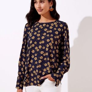 LOFT Floral Button Cuff Blouse XS